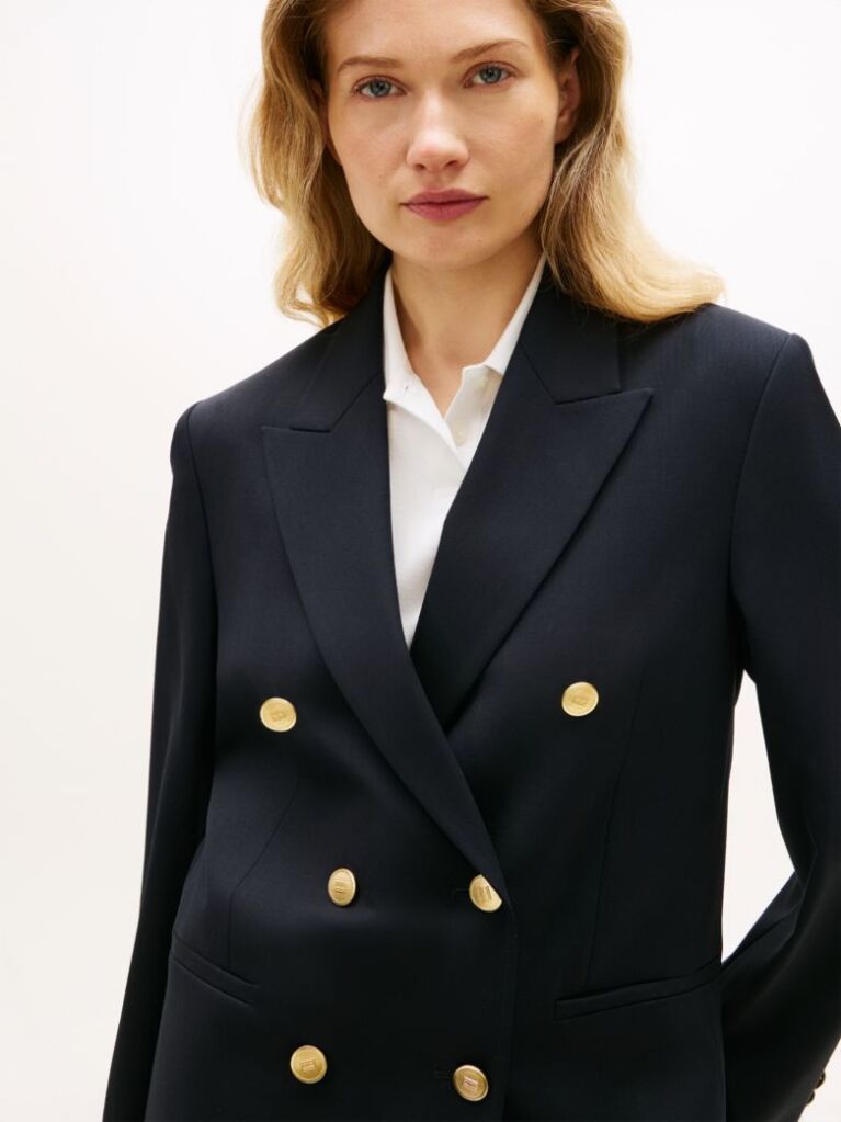 Μπλε Άνετο Blazer Με Διπλή Σειρά Κουμπιών Από Μάλλινο Μείγμα  Γυναίκες