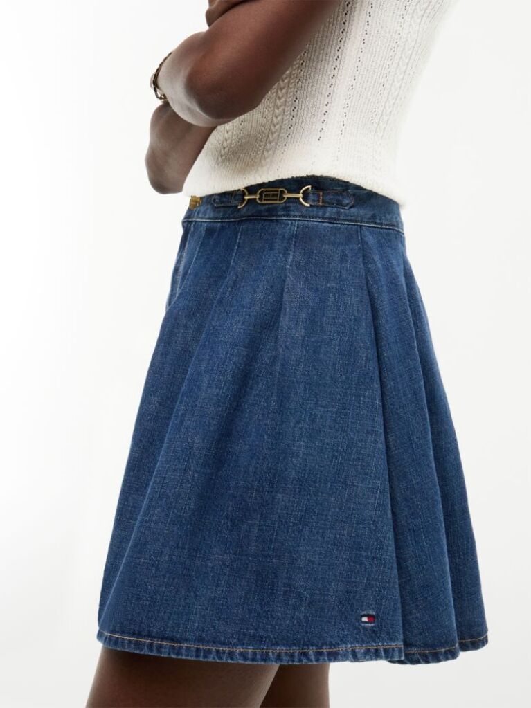 Μπλε Denim Φούστα Midi Με Πιέτες  Γυναίκες