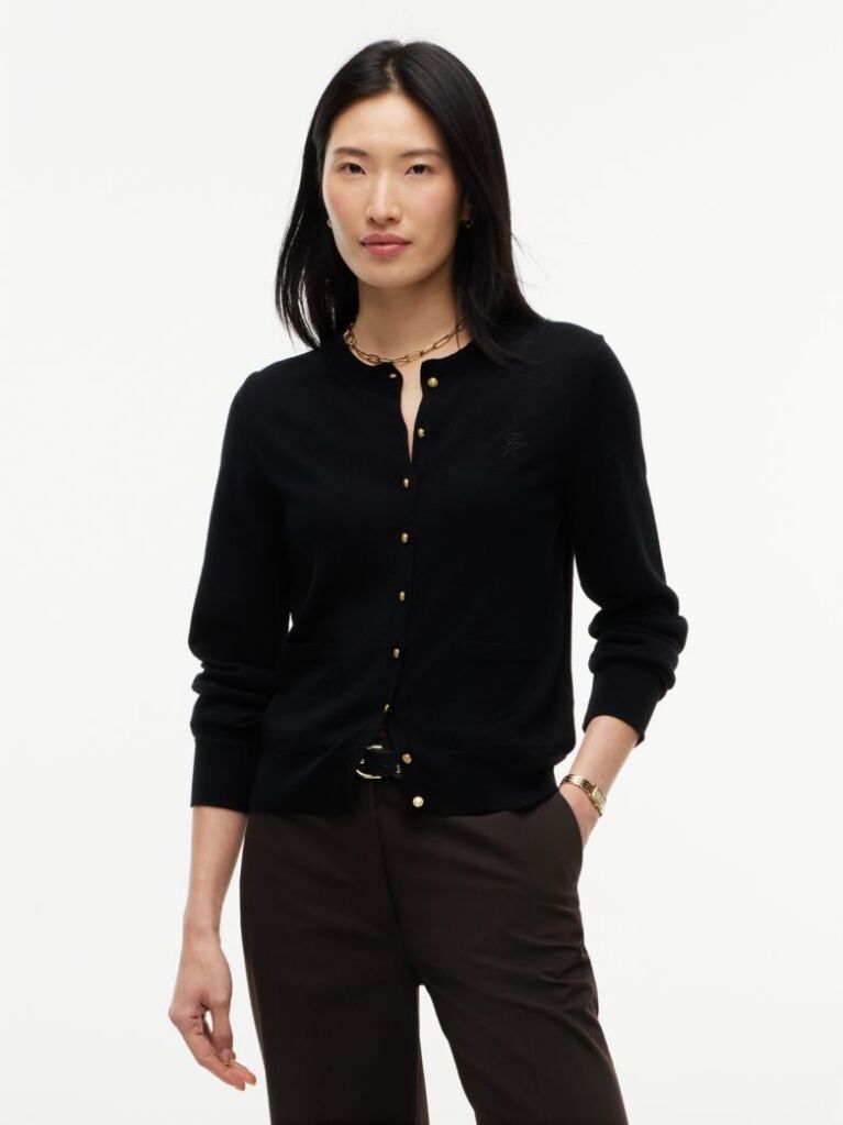 Black Pure Wool Gold-Tone Button Cardigan  Women