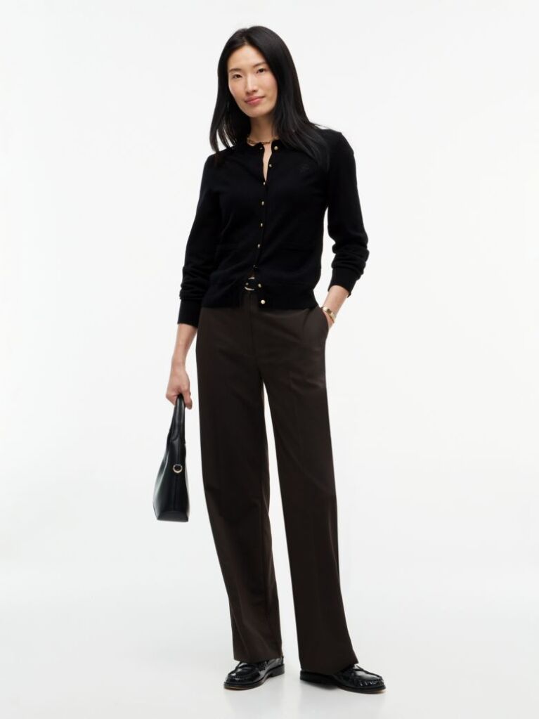 Black Pure Wool Gold-Tone Button Cardigan  Women