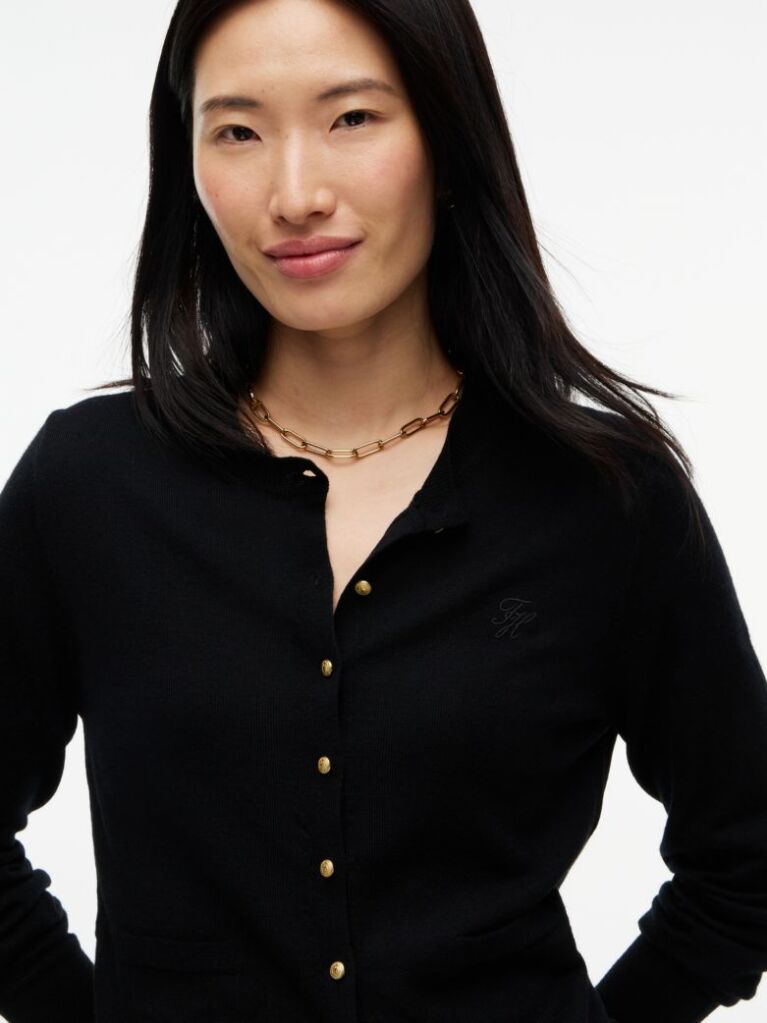 Black Pure Wool Gold-Tone Button Cardigan  Women