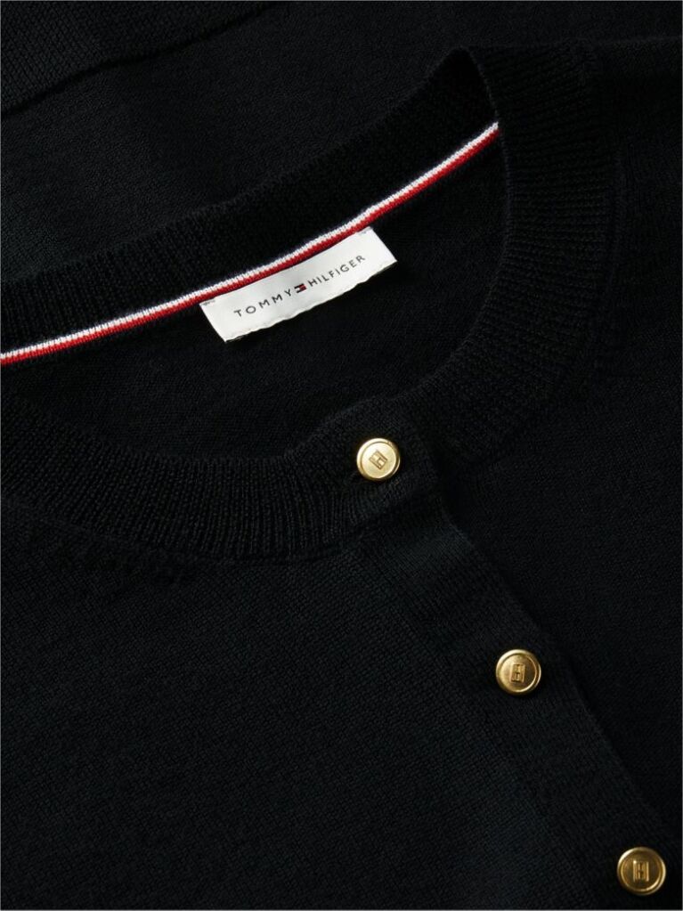 Black Pure Wool Gold-Tone Button Cardigan  Women