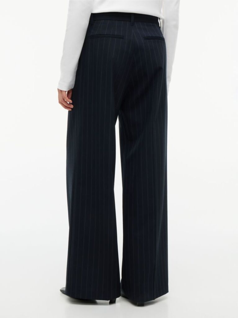Blue Pleated Twill Wide Leg Trousers  Women