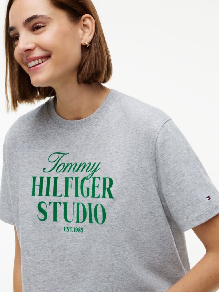 Γκρι Άνετο Βαμβακερό T-Shirt Με Λογότυπο  Γυναίκες