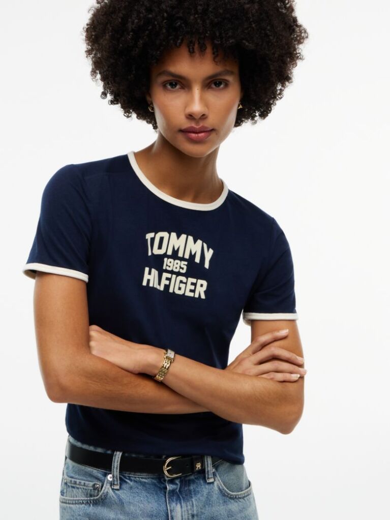 Μπλε Slim T-Shirt Με Varsity Λογότυπο  Γυναίκες