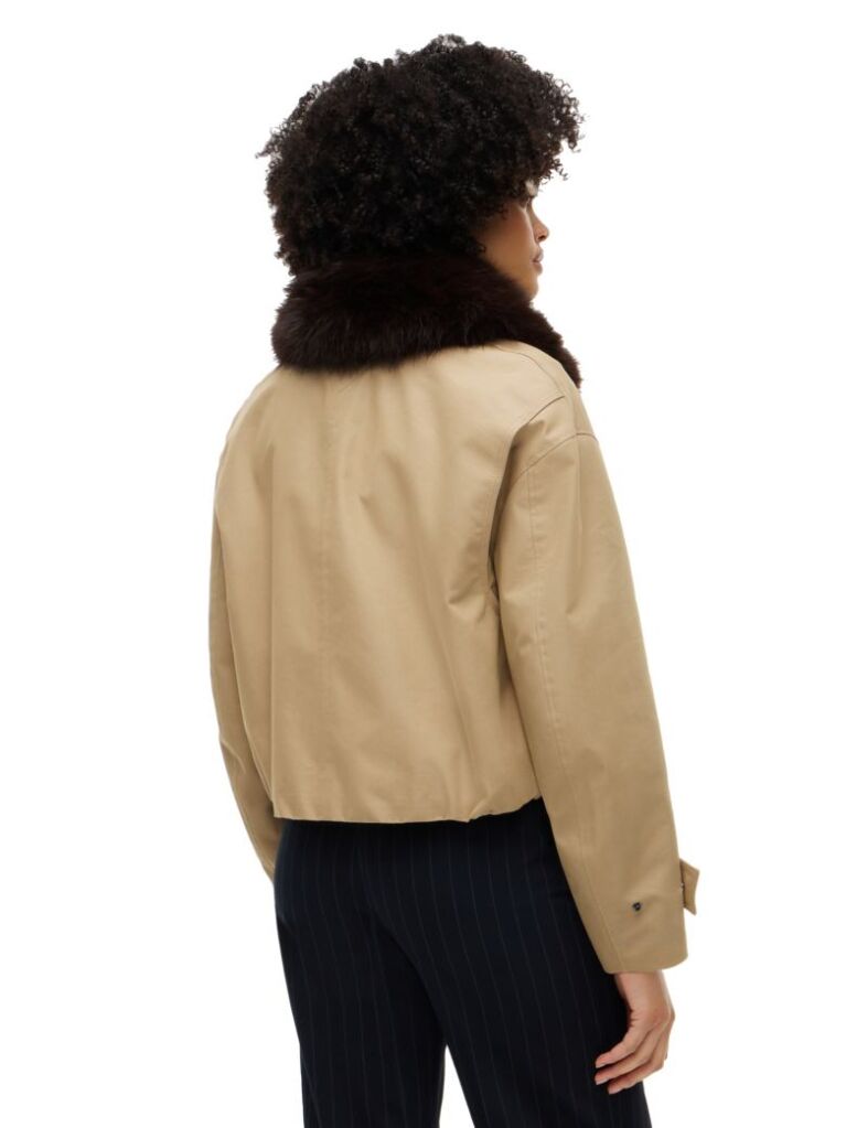 Brown Faux Fur Collar Oversized Bomber Jacket  Women