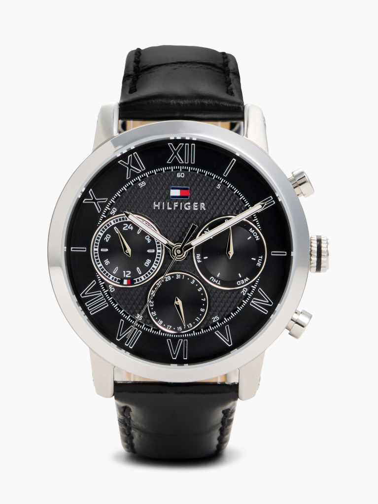 Black Black Ionic-Plated Leather Strap Watch  Men