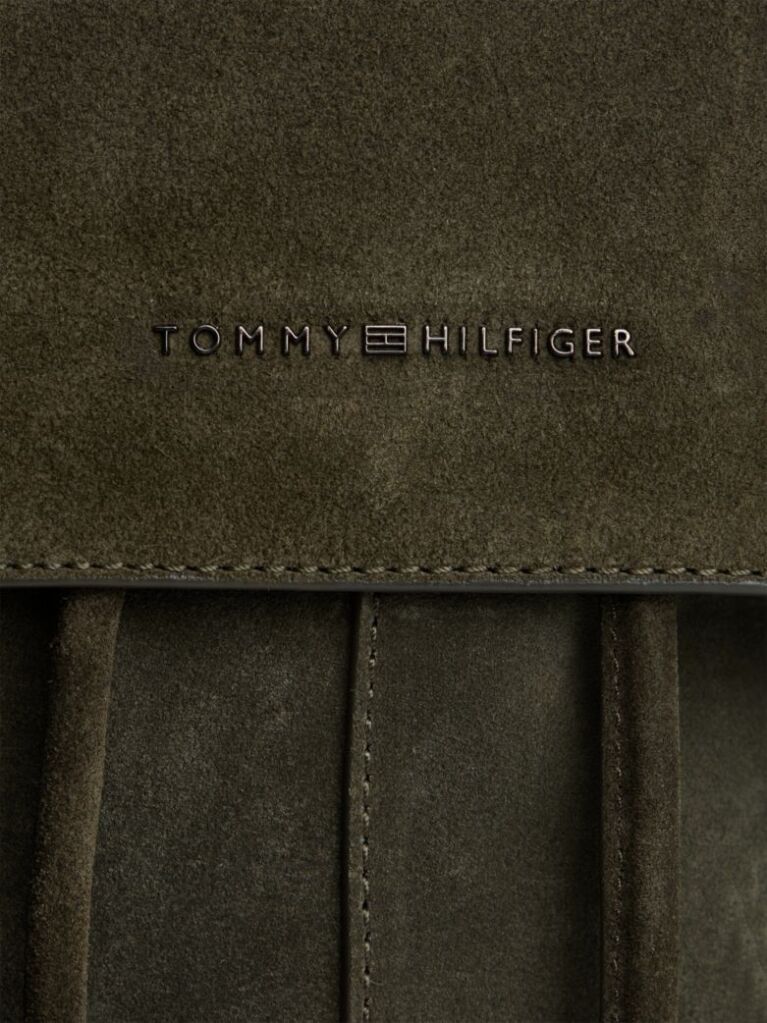 Green Soft Suede Logo Flap Backpack  Men