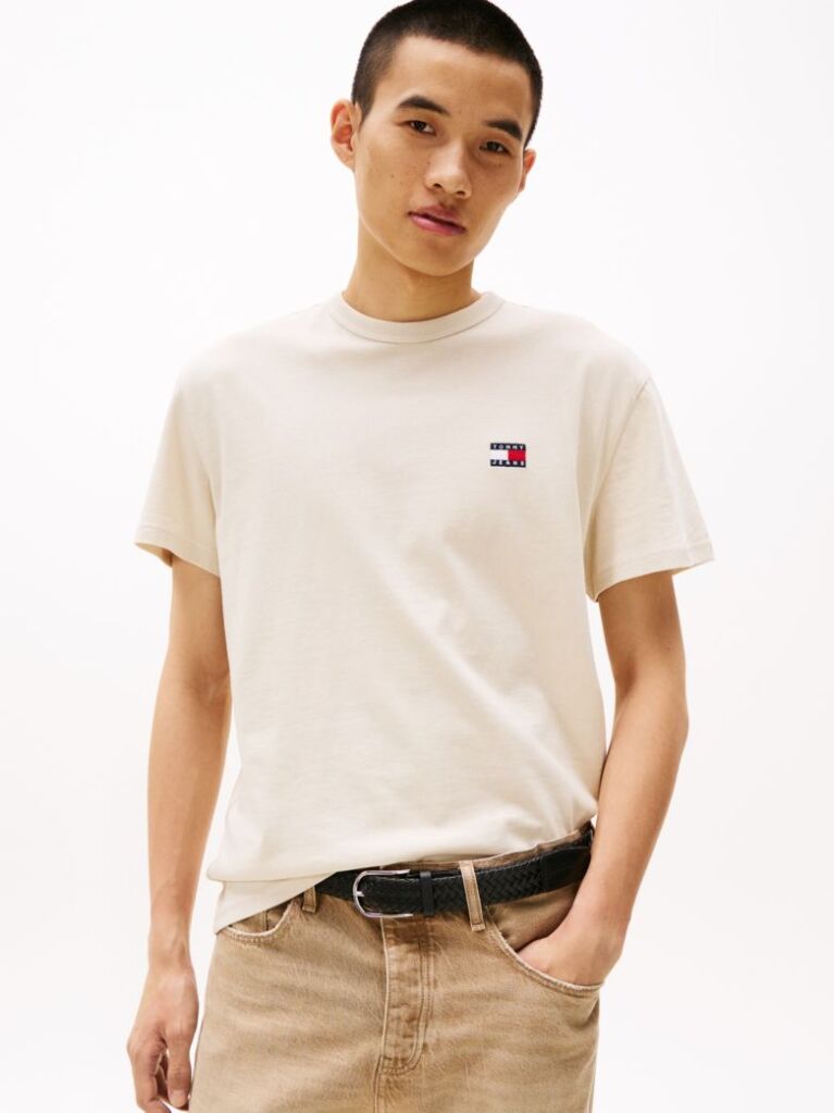 Άσπρο T-Shirt Με Σήμα Tommy Και Κανονική Λαιμόκοψη  Άνδρες