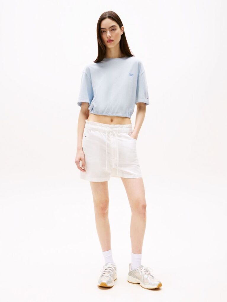 Beige Paperbag Shorts With Linen  Women