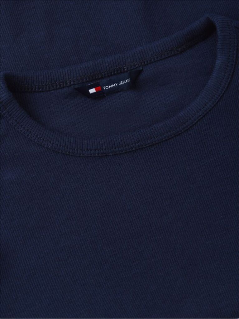 Μπλε Ριμπ Μακρυμάνικο T-Shirt Με Βολάν  Γυναίκες