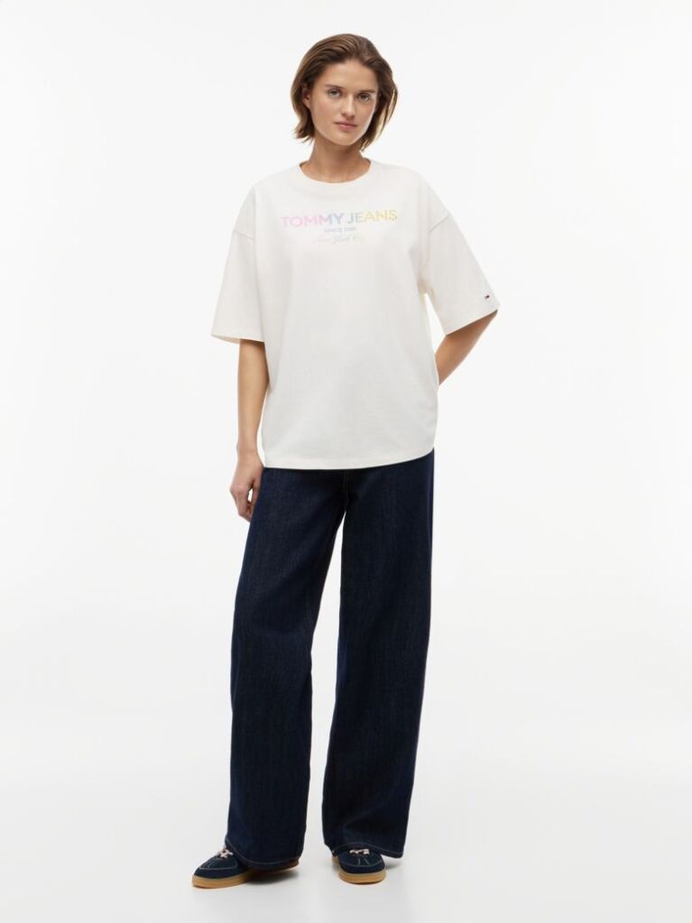 Άσπρο Oversized Βαμβακερό T-Shirt Με Ξεθωριασμένο Φινίρισμα  Γυναίκες