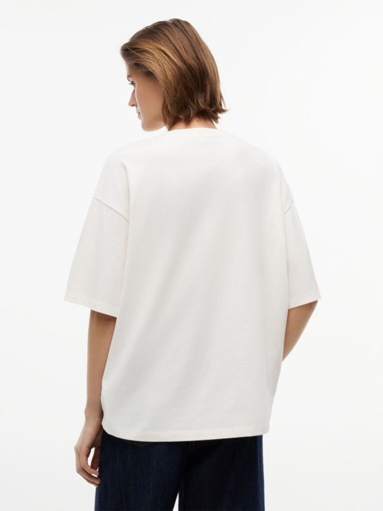 Άσπρο Oversized Βαμβακερό T-Shirt Με Ξεθωριασμένο Φινίρισμα  Γυναίκες