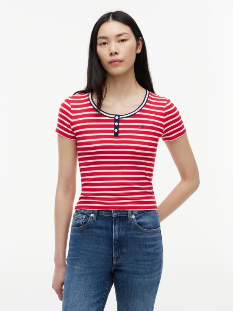 Multi Henley T-Shirt Σε Στενή Γραμμή  Γυναίκες