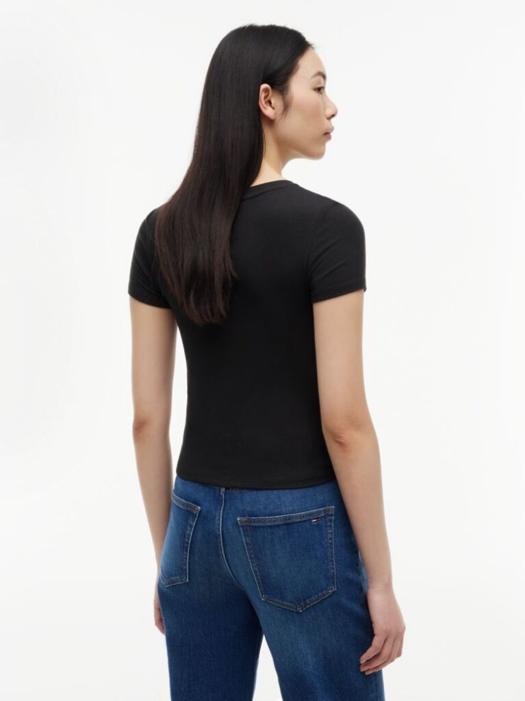 Μαύρο Henley T-Shirt Σε Στενή Γραμμή  Γυναίκες