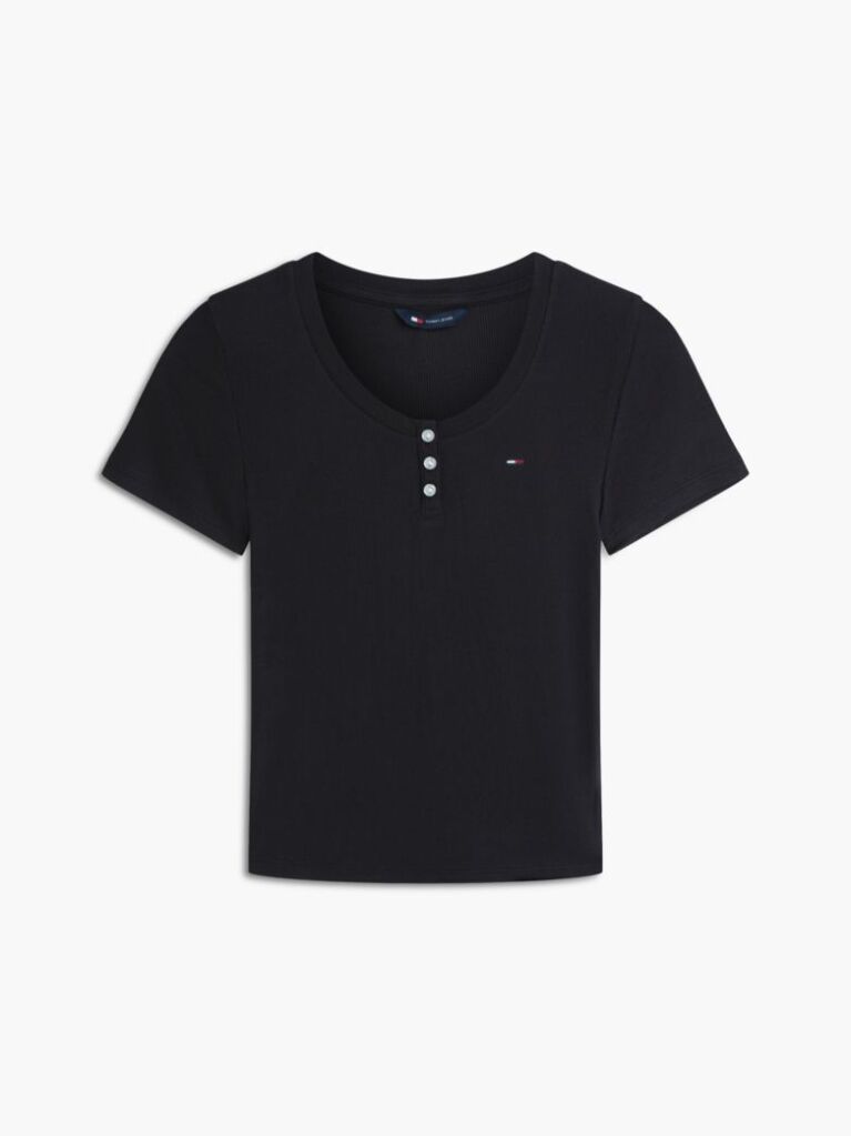 Μαύρο Henley T-Shirt Σε Στενή Γραμμή  Γυναίκες