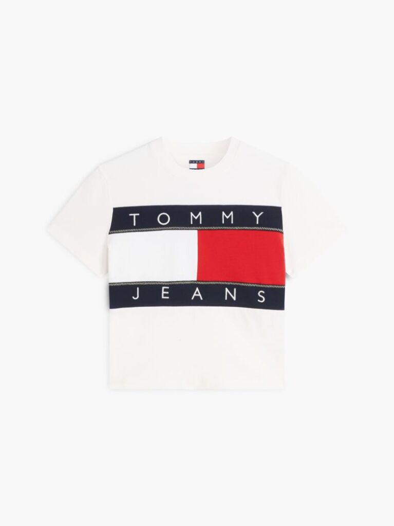 Άσπρο T-Shirt Με Λογότυπο Σημαίας  Γυναίκες
