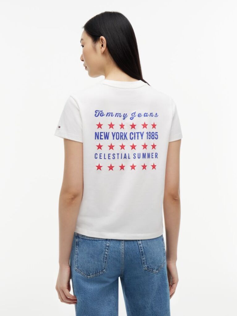 Άσπρο T-Shirt Με Στρογγυλή Λαιμόκοψη Και Μοτίβο Στην Πλάτη  Γυναίκες