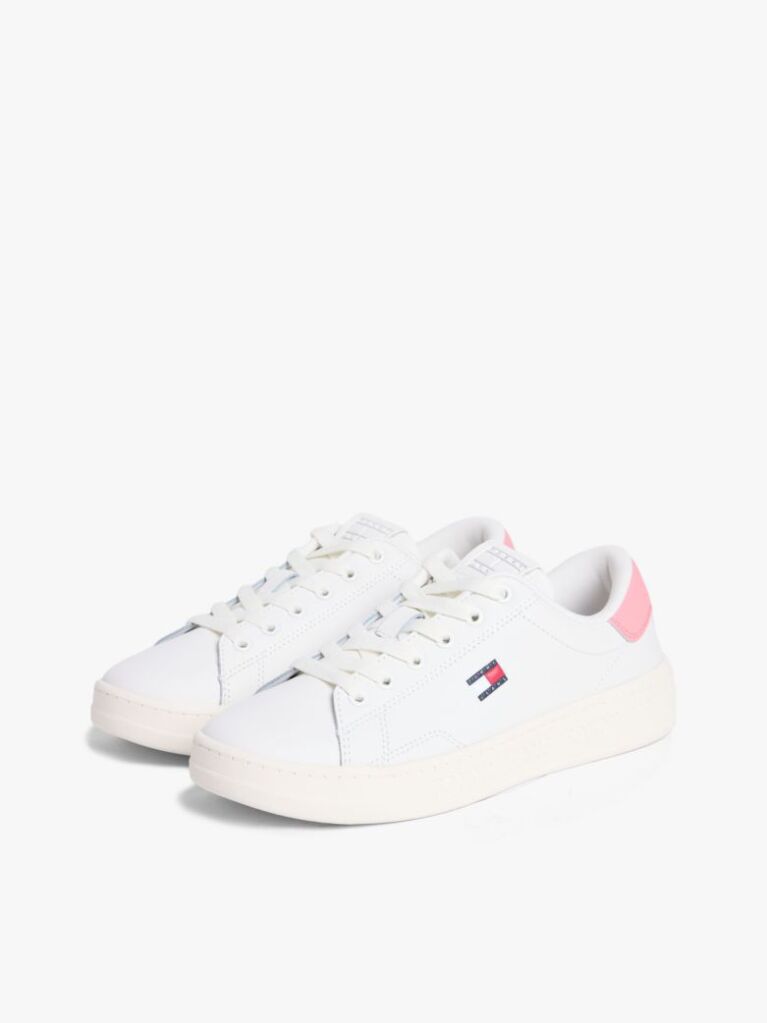 Άσπρο Δερμάτινα Sneakers Με Ανάγλυφο Λογότυπο  Γυναίκες