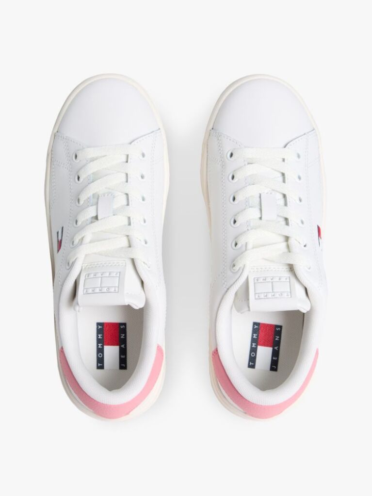 Άσπρο Δερμάτινα Sneakers Με Ανάγλυφο Λογότυπο  Γυναίκες