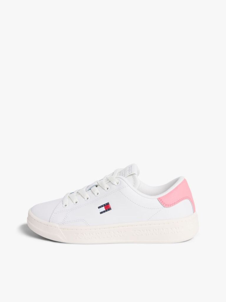 Άσπρο Δερμάτινα Sneakers Με Ανάγλυφο Λογότυπο  Γυναίκες
