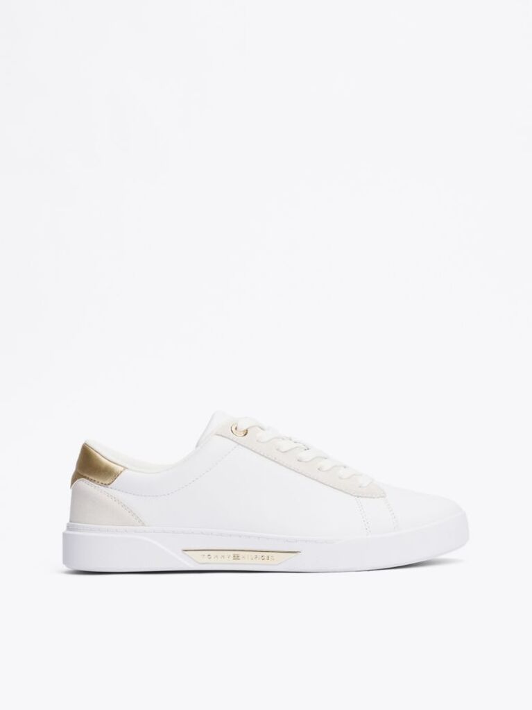 Άσπρο Δερμάτινα Sneakers Με Μεταλιζέ Λεπτομέρεια  Γυναίκες