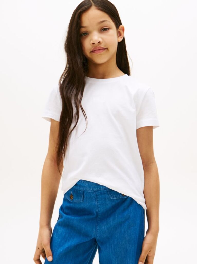 Άσπρο Tonal Κοντομάνικο T-Shirt Με Σημαιάκι  Κορίτσια