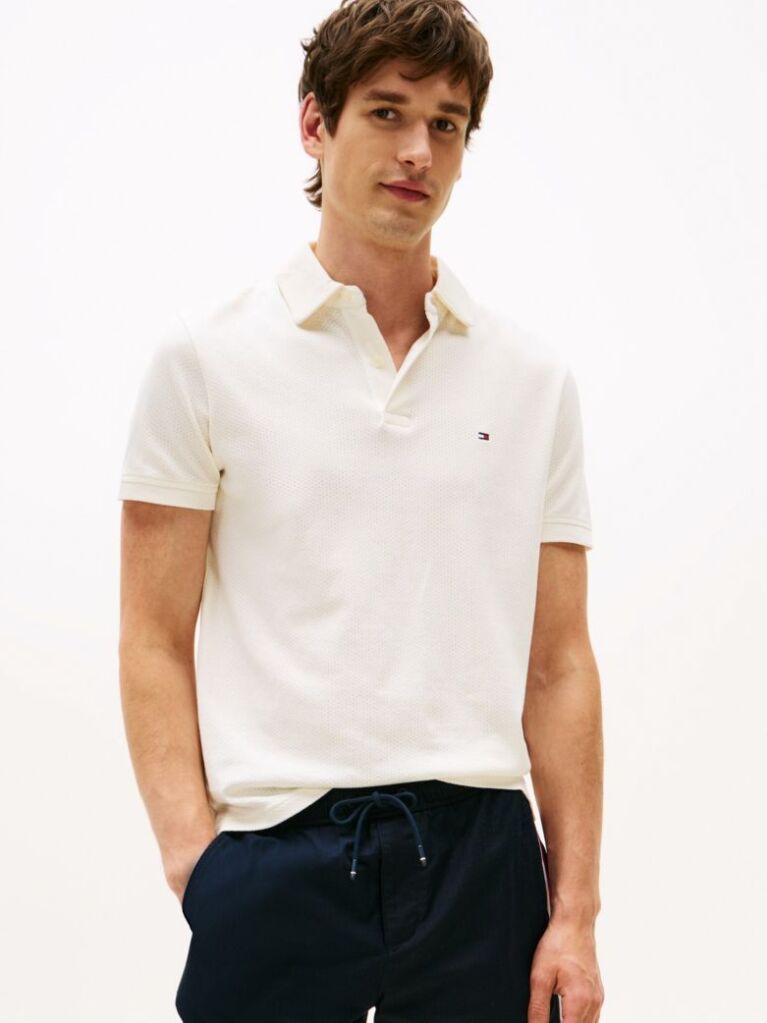 Beige Open Knit Regular Polo Shirt  Men