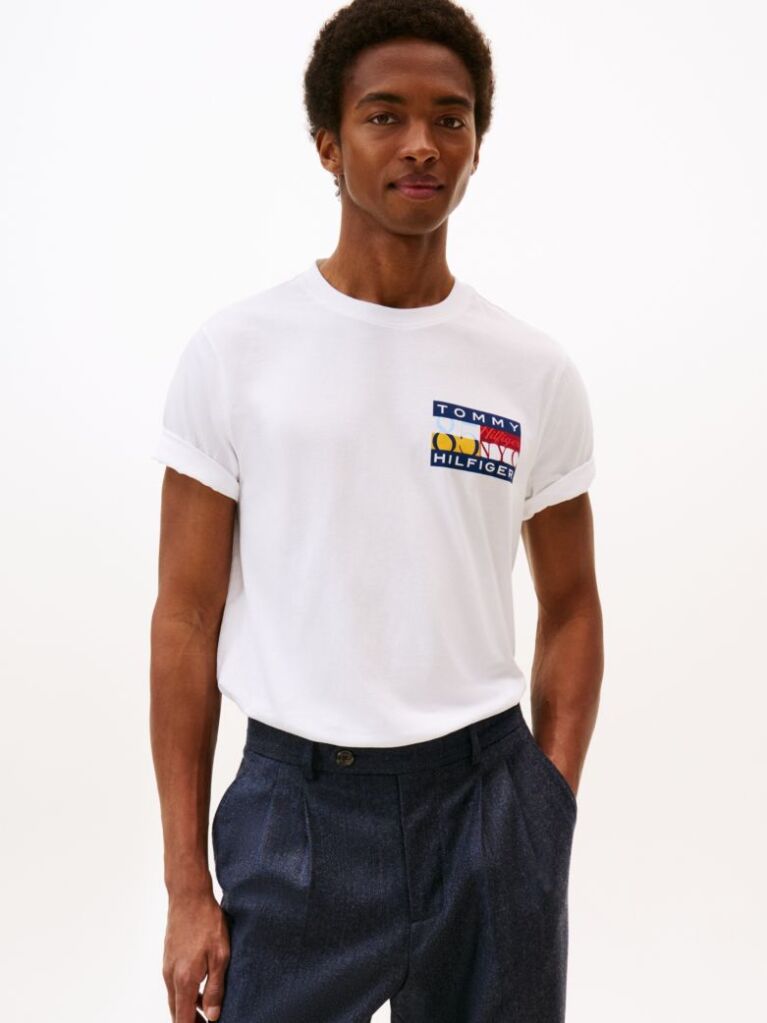 Άσπρο Jersey T-Shirt Με Κλασική Λαιμόκοψη Και Λογότυπο  Άνδρες