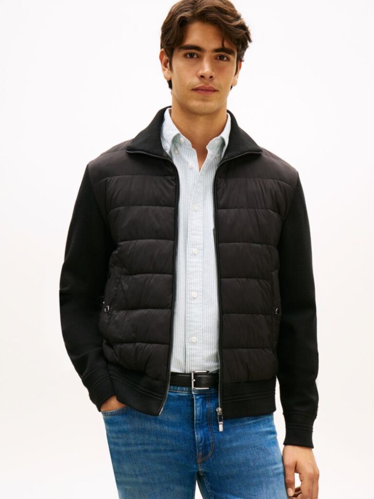 Μαύρο Smart Casual Τζάκετ Με Φερμουάρ Και Μίξη Υφών  Άνδρες