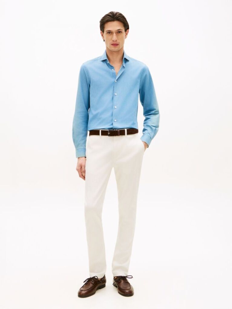 Beige Bleecker Textured Print Slim Trousers  Men
