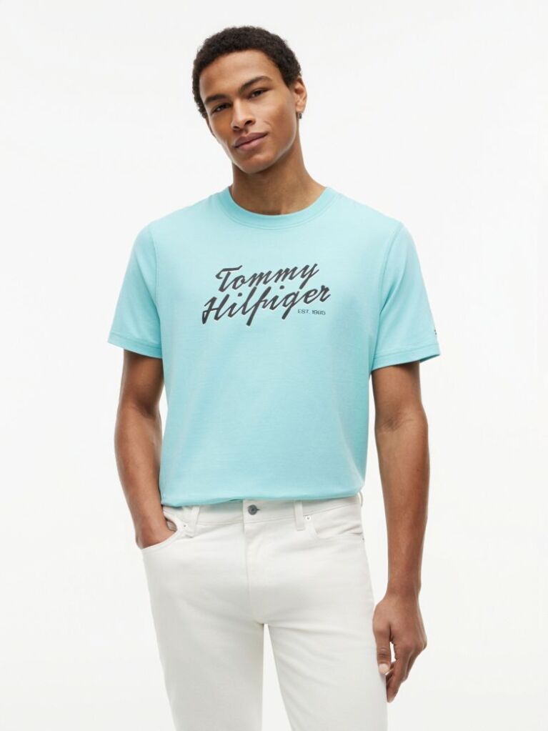 Μπλε T-Shirt Με Λογότυπο Και Κλασική Λαιμόκοψη  Άνδρες