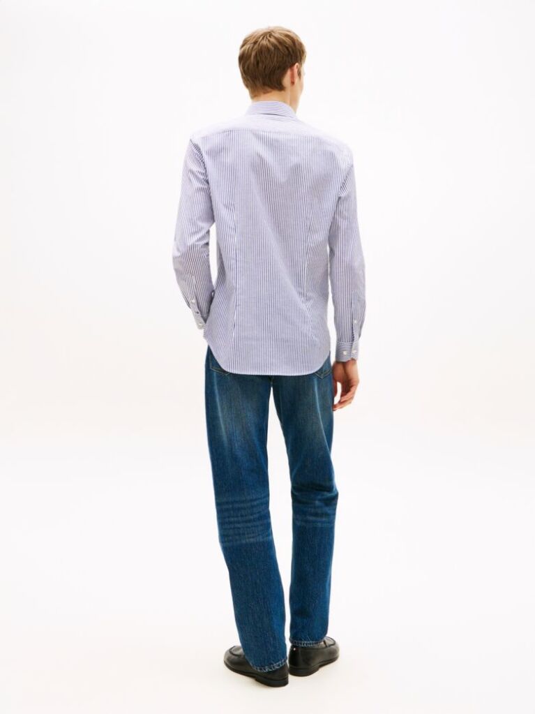 Μπλε Smart Casual Ριγέ Πουκάμισο Slim Με Τεχνολογία TH Flex  Άνδρες