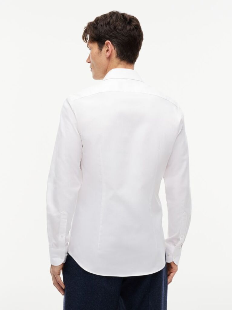 White Slim Fit Flag Embroidery Dobby Shirt  Men