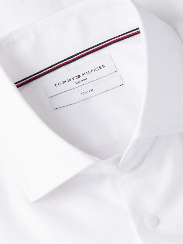White Slim Fit Flag Embroidery Dobby Shirt  Men