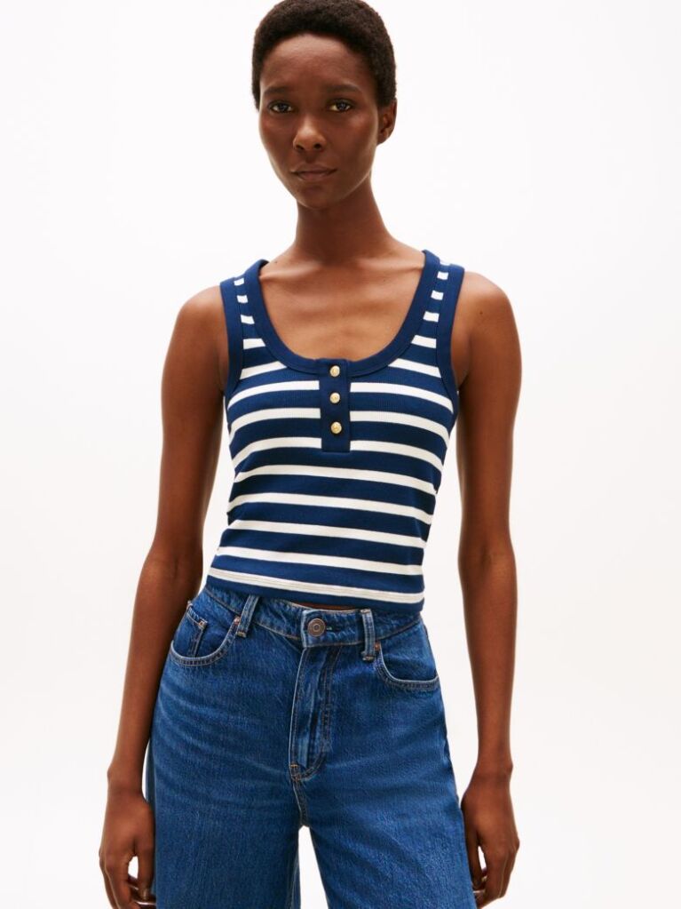 Multi Henley Slim Tank Top  Women