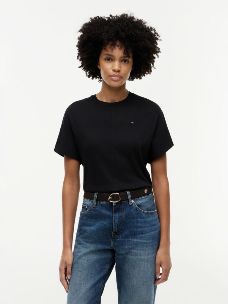Μαύρο T-Shirt Με Κλασική Λαιμόκοψη Και Μανίκι Batwing  Γυναίκες