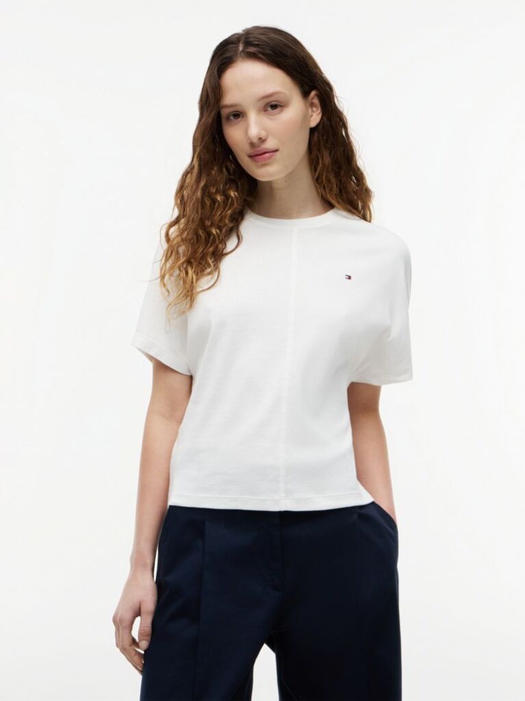 Άσπρο T-Shirt Με Κλασική Λαιμόκοψη Και Μανίκι Batwing  Γυναίκες