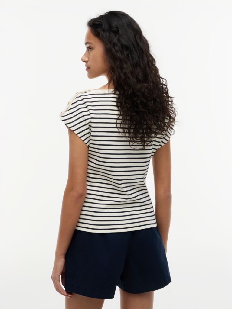 Multi T-Shirt Με Χρυσά Κουμπιά Και Ανοιχτή Λαιμόκοψη  Γυναίκες