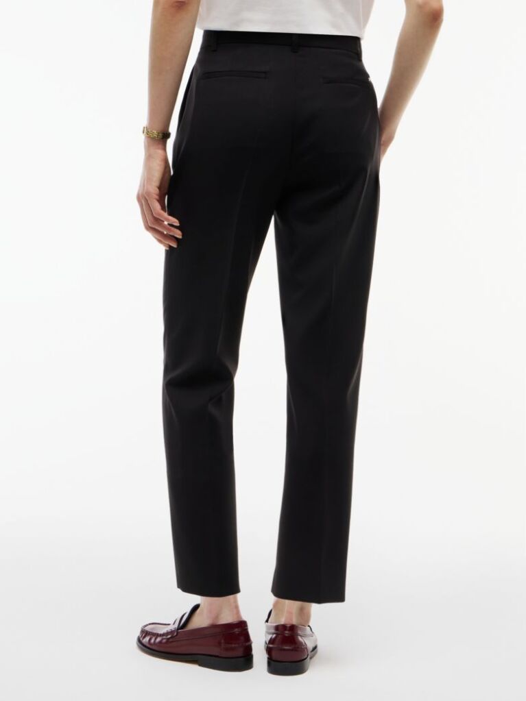 Black Wool Blend Slim Straight Leg Trousers  Women