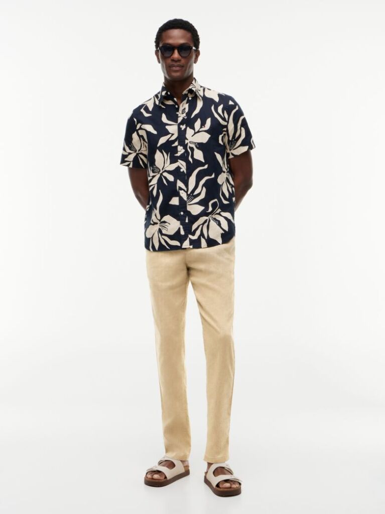 Χακί Harlem Παντελόνι Chinos Λινό Σε Tapered Γραμμή  Άνδρες