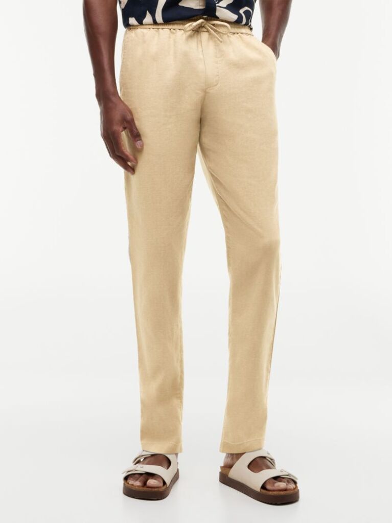 Χακί Harlem Παντελόνι Chinos Λινό Σε Tapered Γραμμή  Άνδρες
