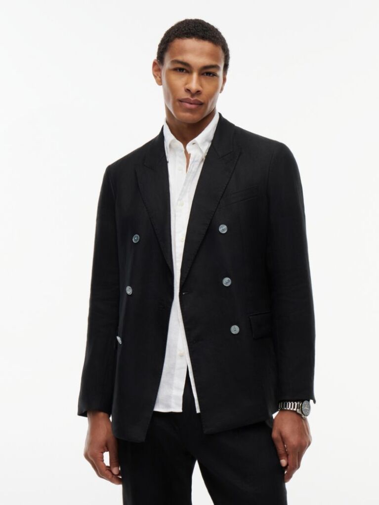 Μαύρο Smart Casual Λινό Blazer Σε Κανονική Γραμμή  Άνδρες