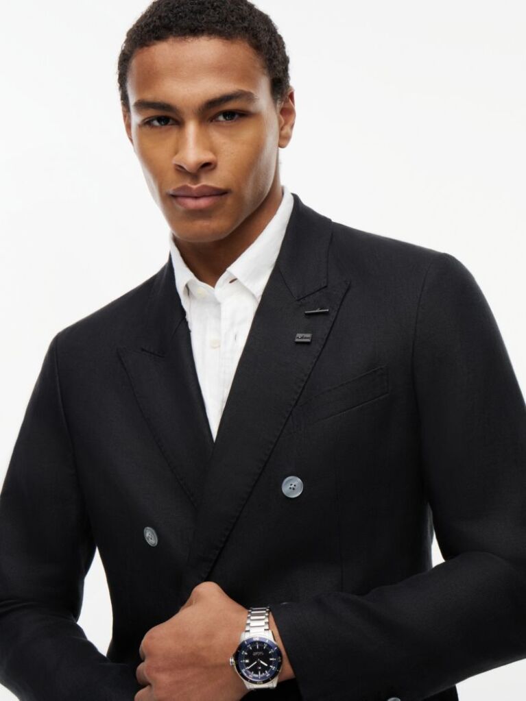 Μαύρο Smart Casual Λινό Blazer Σε Κανονική Γραμμή  Άνδρες