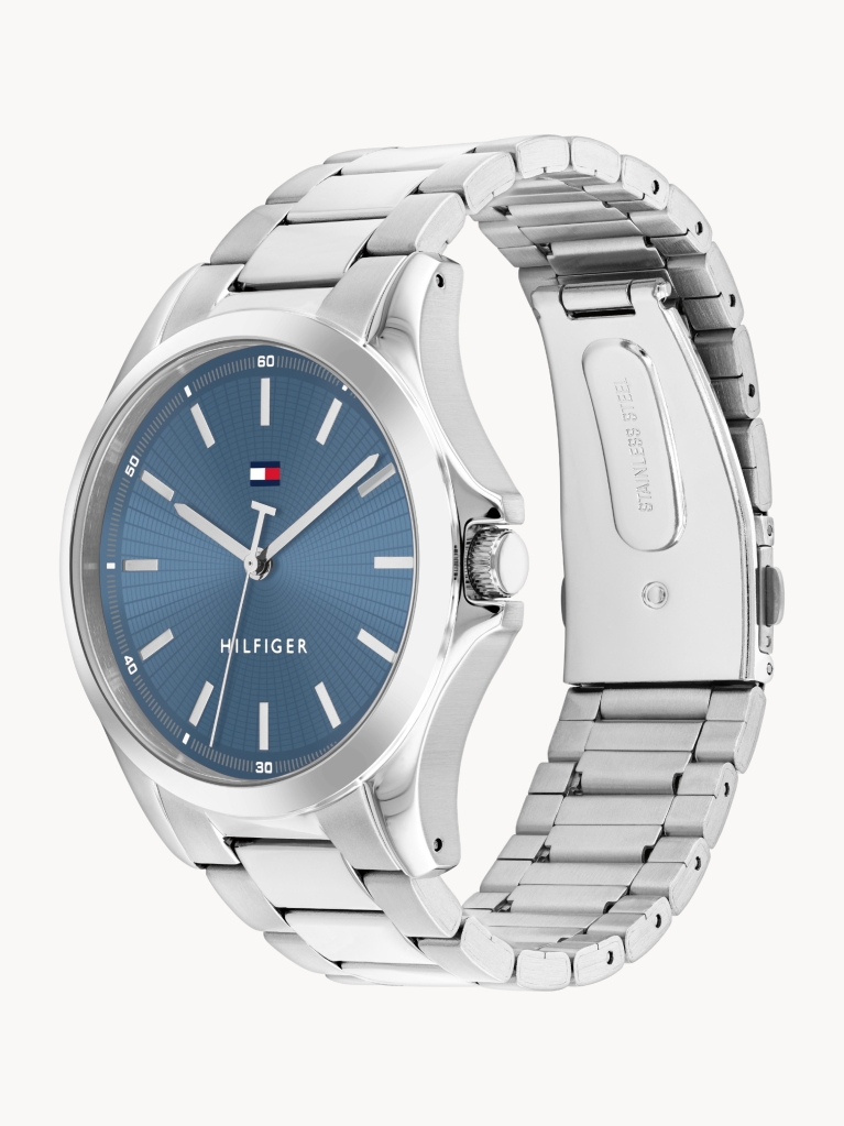 Blue Silver-Plated Stainless Steel Watch  Men