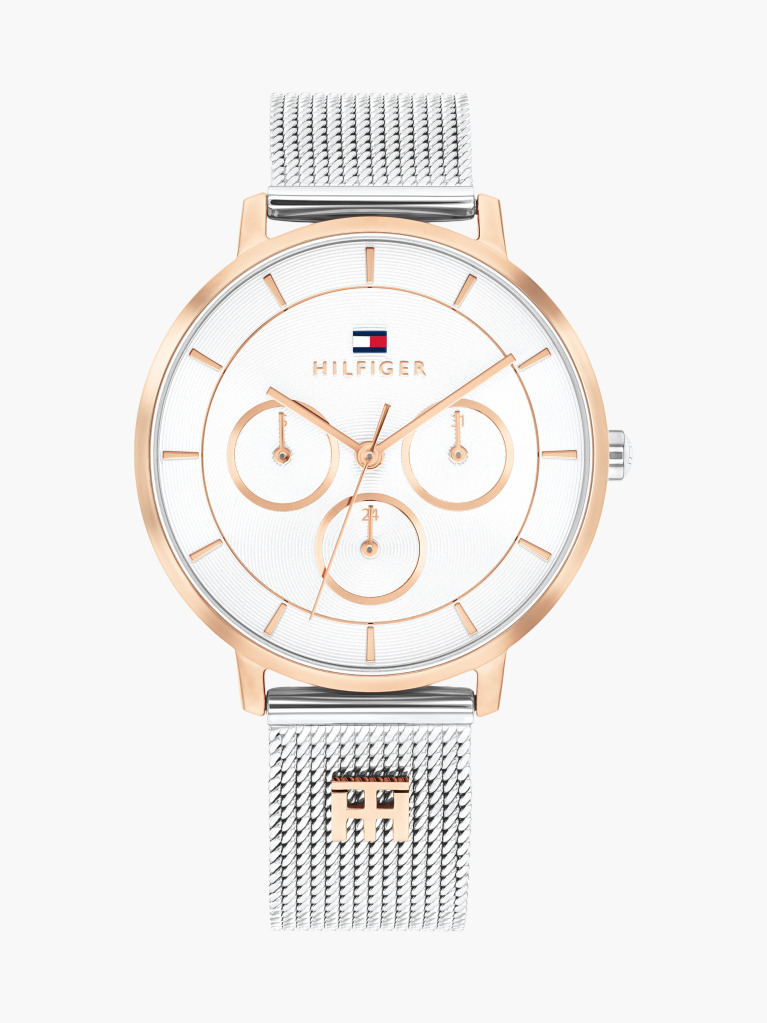 White TH Monogram Two-Tone Mesh Strap Watch  Women