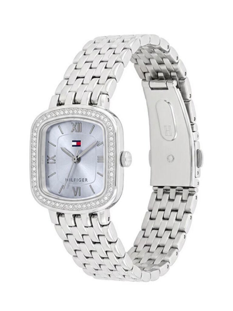 Silver Crystal Bezel Silver Rectangular Dial Watch  Women