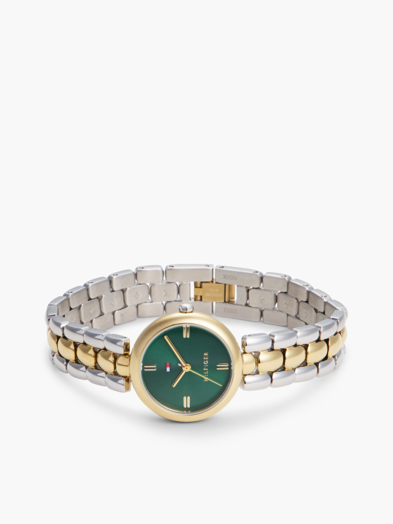 Green White Dial Gold-Plated Bracelet Strap Watch  Women