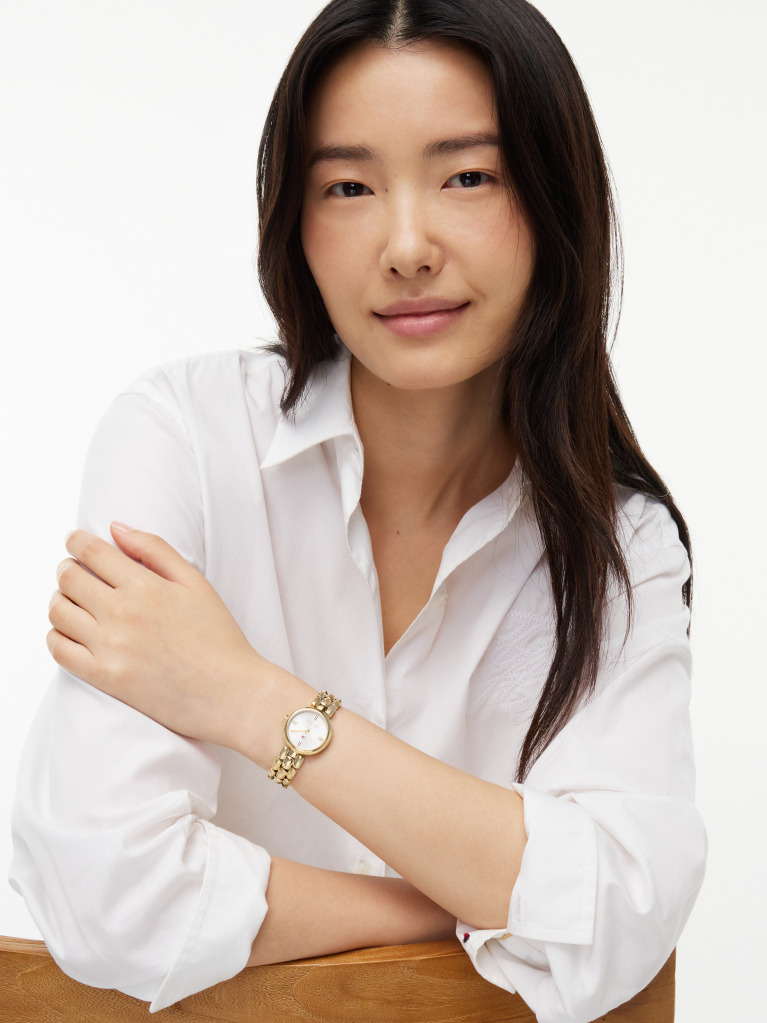 Green White Dial Gold-Plated Bracelet Strap Watch  Women