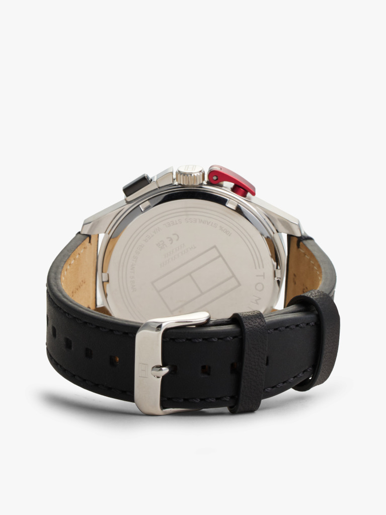 Black Black Leather Strap Chronograph Watch  Men